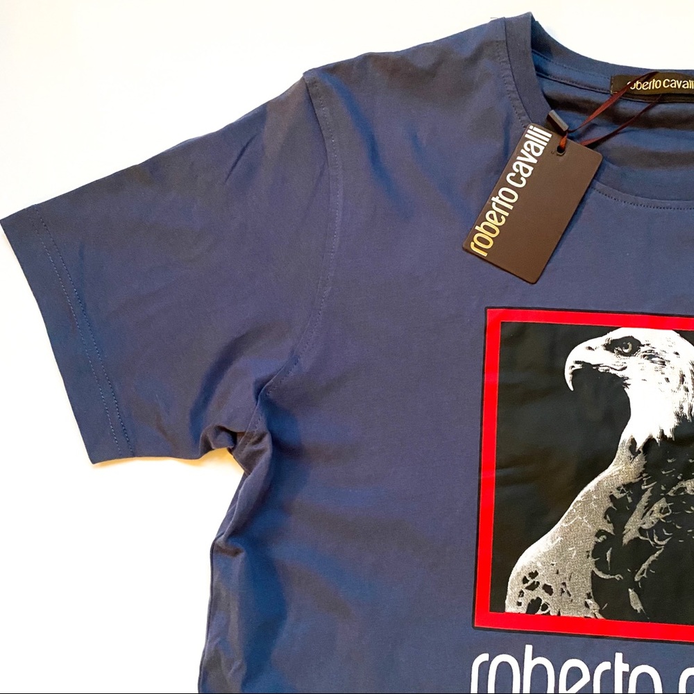 ROBERTO CAVALLI Men’s Eagle Head T-Shirt in Blue - Picture 5 of 9